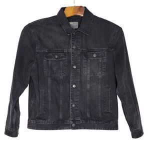 ASOS Men's Black Denim Jacket Size Large Buttons 100% Cotton